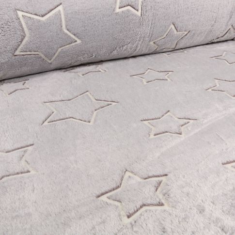 Tissu Doudou Etoiles 3D sur fond Gris clair