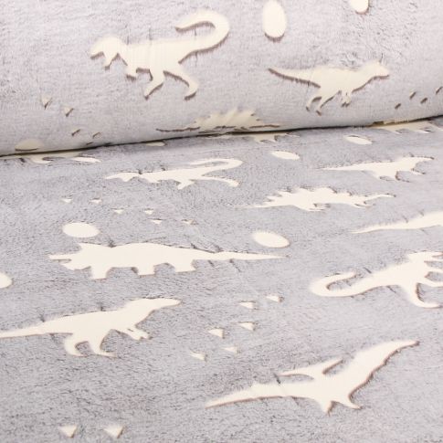 Tissu Doudou Dino's 3D sur fond Gris clair