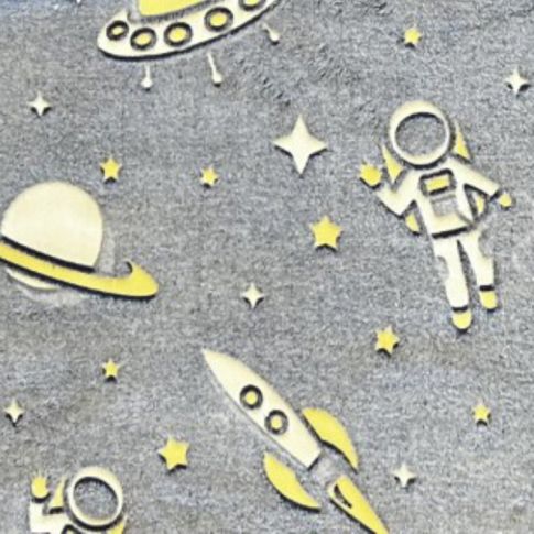 Tissu Doudou imprimé Espace sur fond Gris