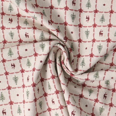 Tissu Toile de coton Honorine motif fête de Noël sur fond Ecru