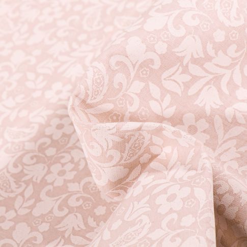 Tissu Coton MC Fabrics Petites arabesques et fleurs sur fond Beige