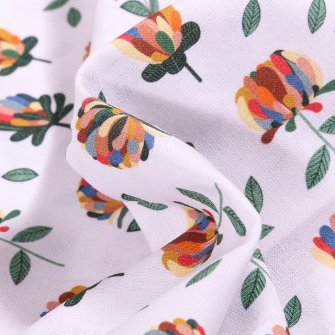 Tissu Coton MC Fabrics Pivoines multicolores sur fond Blanc