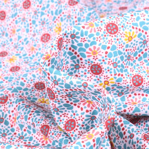Tissu Coton imprimé Liliha sur fond Blanc