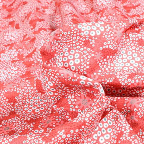 Tissu Coton imprimé Oliana sur fond Rouge