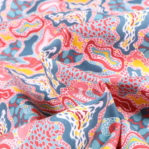 Tissu Coton imprimé Alana sur fond Bleu acier