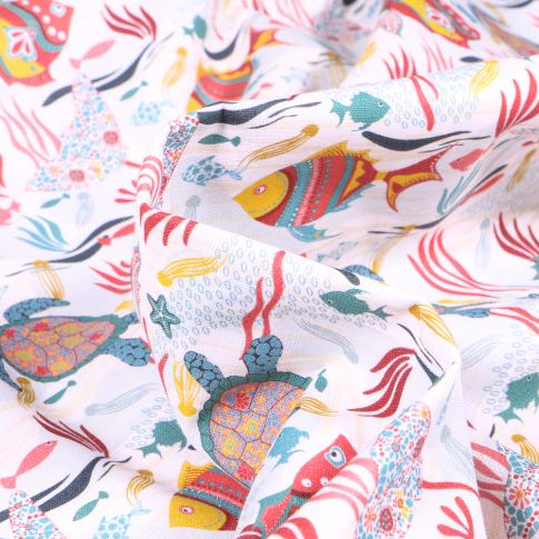 Tissu Coton imprimé Kaili sur fond Blanc