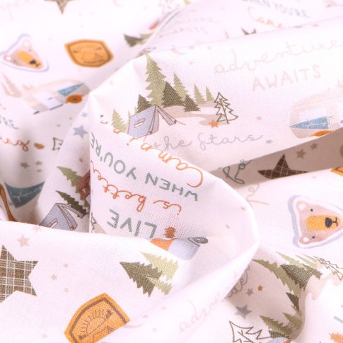 Tissu Coton imprimé Take me to the Forest sur fond Blanc