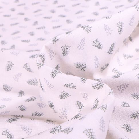 Tissu Coton imprimé Petits sapins sur fond Blanc