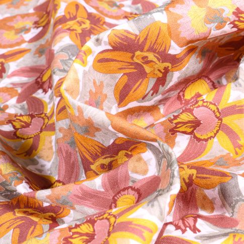 Tissu Coton imprimé Sixta Marita sur fond Blanc