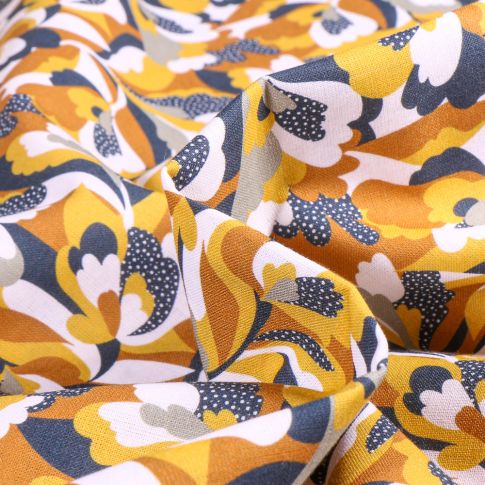 Tissu Coton imprimé Sixta Oika sur fond Blanc