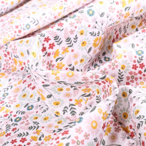 Tissu Coton imprimé MC Fabrics Talya sur fond Blanc