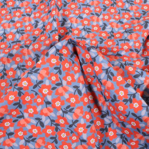Tissu Coton Craftine Box Flowers paradise Bio Bleu