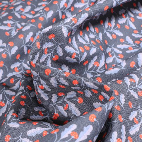 Tissu Coton imprimé MC Fabrics Fraisiers sur fond Bleu marine