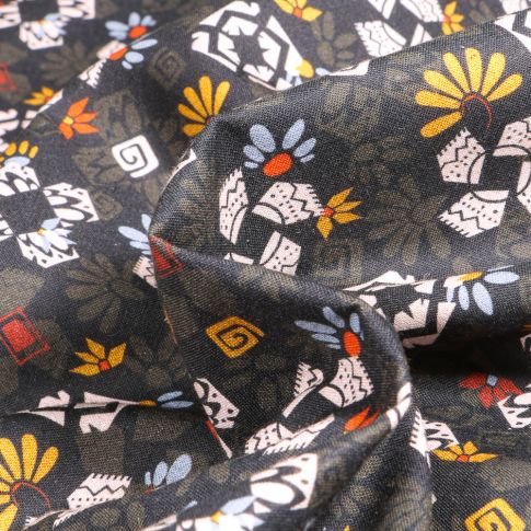 Tissu Coton imprimé Malia sur fond Noir