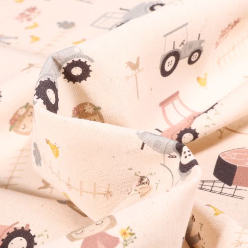 Tissu Coton imprimé LittleBird Mini Agriculteurs sur fond Ecru