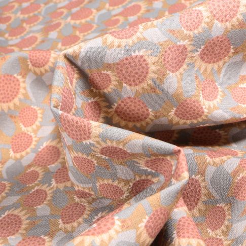 Tissu Coton imprimé LittleBird Tournesols sur fond Gris