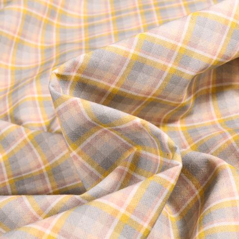 Tissu Coton imprimé LittleBird Carreaux jaunes sur fond Gris