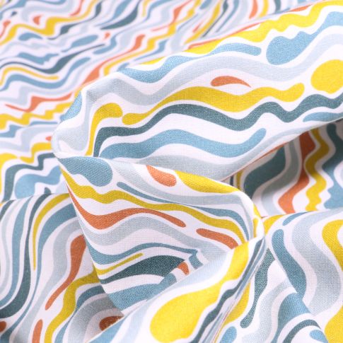 Tissu Coton imprimé Lignes color sur fond Blanc