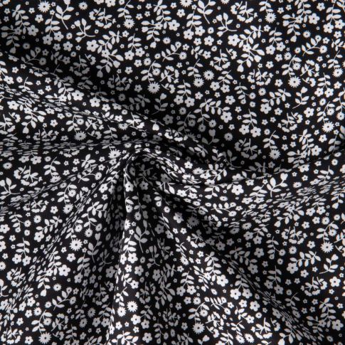 Tissu Coton imprimé Lutos Mina sur fond Noir