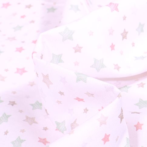 Tissu Coton imprimé Bio Etoiles pastels sur fond Blanc