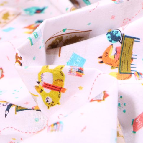 Tissu Coton MC Fabrics Animaux à l'école sur fond Blanc