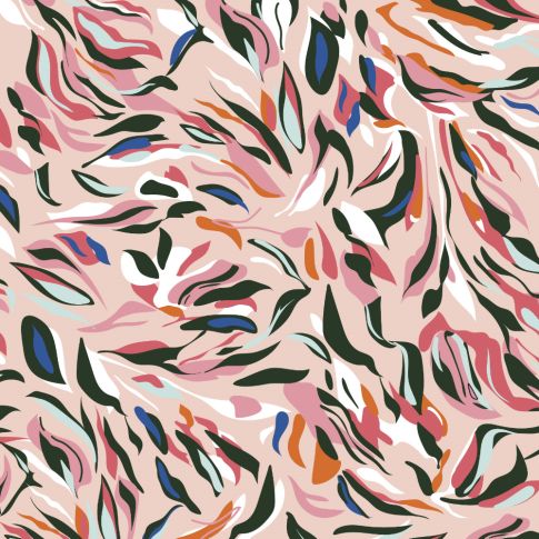 Tissu Coton imprimé May sur fond Rose bébé