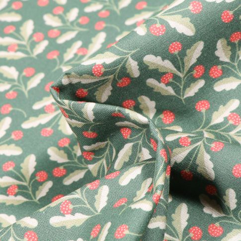 Tissu Coton MC Fabrics Framboisier sur fond Vert d'eau