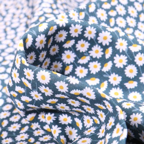 Tissu Coton MC Fabrics Marguerites sur fond Bleu denim