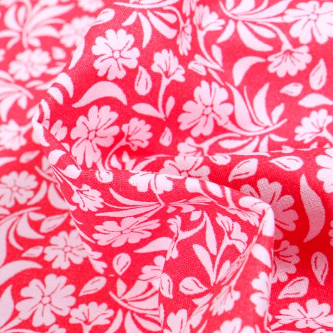 Tissu Coton MC Fabrics Garden sur fond Rouge griotte