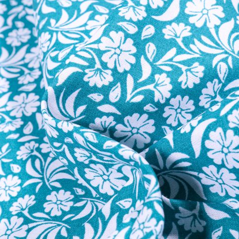Tissu Coton MC Fabrics Garden sur fond Bleu pétrole