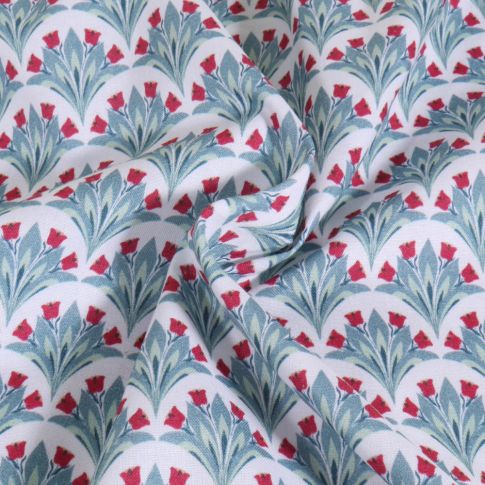 Tissu Popeline de Coton imprimé Motif indien bleu sur fond Blanc