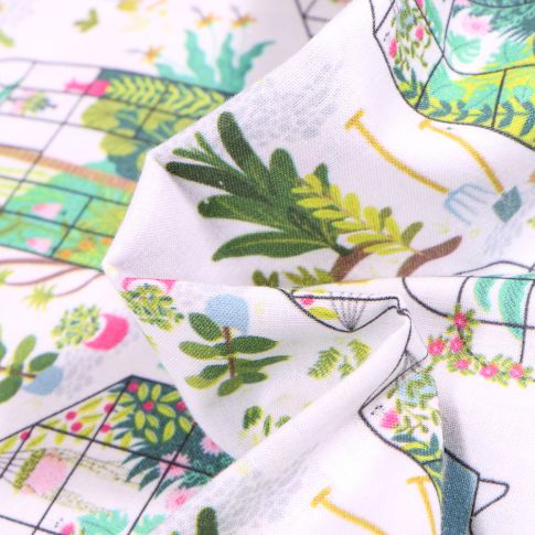Tissu Coton MC Fabrics Jardinage sur fond Blanc