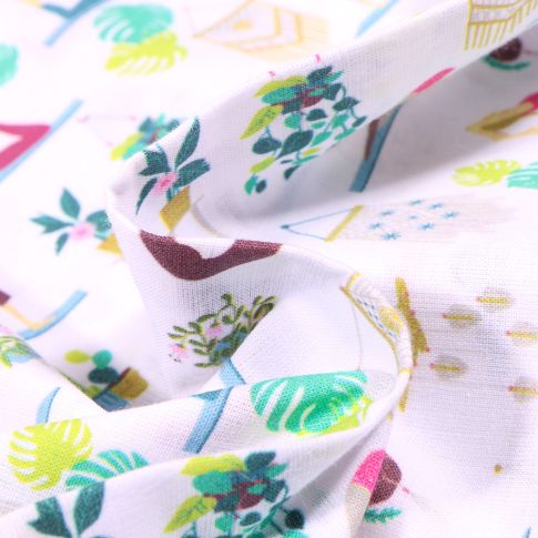 Tissu Coton MC Fabrics Yoga time sur fond Blanc