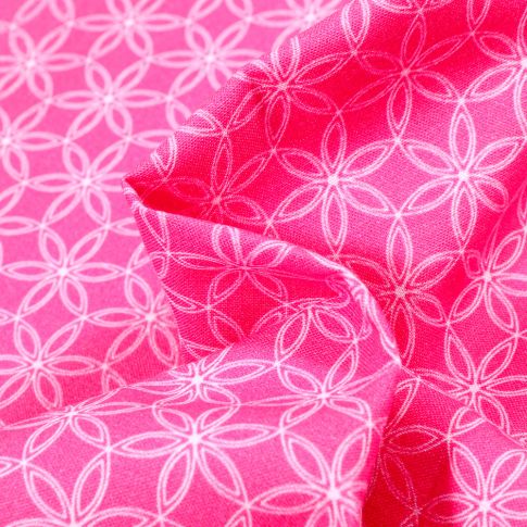 Tissu Coton MC Fabrics Rosaces blanches sur fond Rose fuchsia
