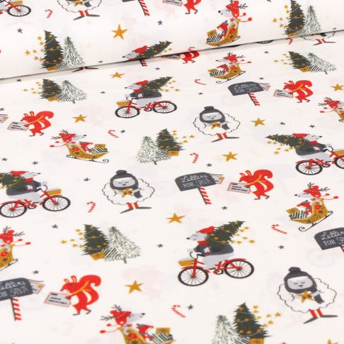 Tissu Coton imprimé Bio Letters for santa sur fond Blanc cassé
