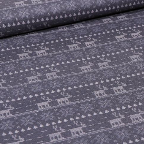 Tissu Coton imprimé Bio Cerfs Christmas sur fond Bleu marine