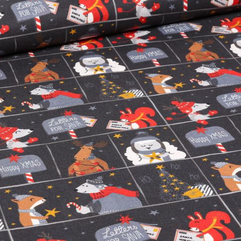 Tissu Coton imprimé Bio Letters for santa sur fond Bleu marine