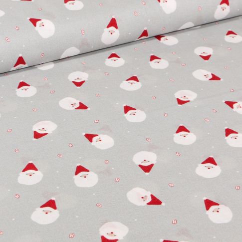 Tissu Coton imprimé Bio Santa's sur fond Gris