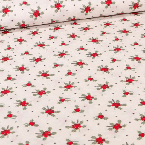 Tissu Coton imprimé Bio Gui sur fond Ecru