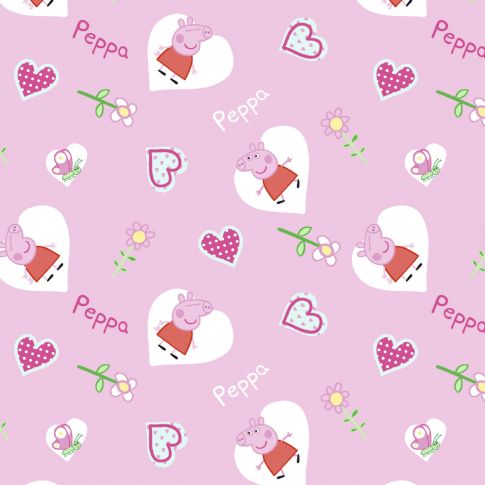 Tissu Coton sous licence Bio Peppa pig sur fond Rose