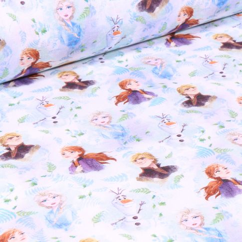 Tissu Coton imprimé sous licence Bio Elsa et Kristoff sur fond Blanc