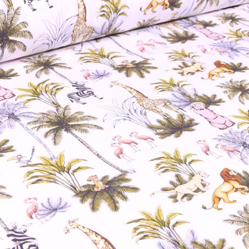 Tissu Coton imprimé sous licence Bio Le Roi Lion sur fond Blanc