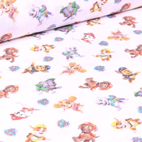 Tissu Coton imprimé sous licence Bio Pat'patrouille en mission sur fond Blanc
