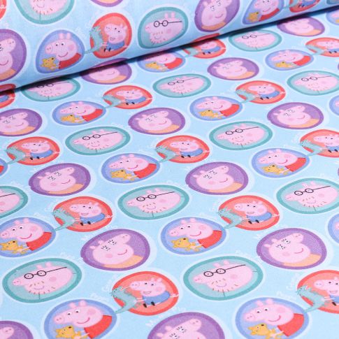 Tissu Coton imprimé sous licence Bio Peppa pig cercle colorés sur fond Bleu
