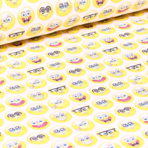 Tissu Coton imprimé sous licence Bio Bob l'éponge cercle sur fond Blanc