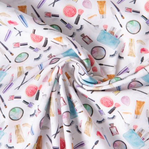 Tissu Coton imprimé Make-up Moments sur fond Blanc
