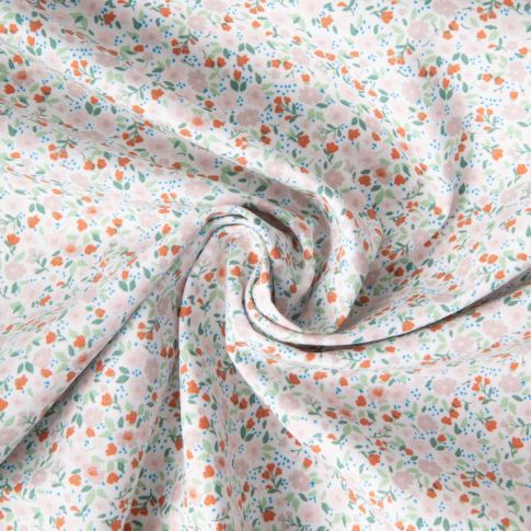 Tissu Coton imprimé Liberté floral brique rosa sur fond Blanc