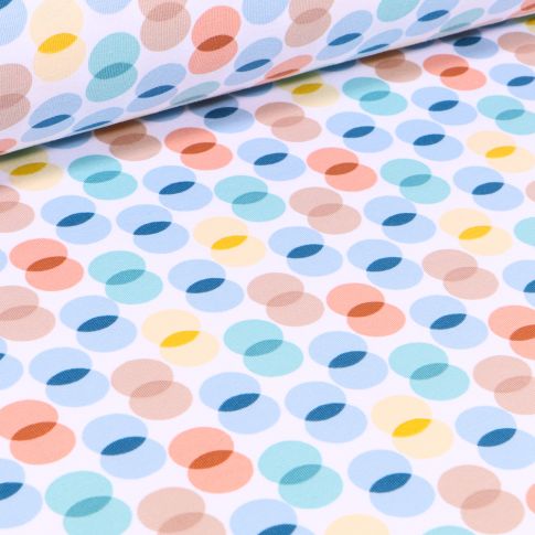 Tissu Jersey Coton Pois trendy colorés sur fond Blanc
