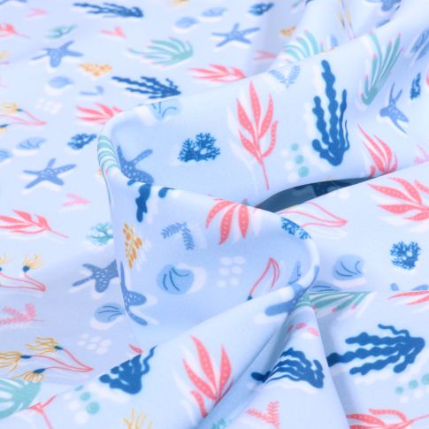 Tissu Lycra maillot de bain Algas sur fond Bleu ciel