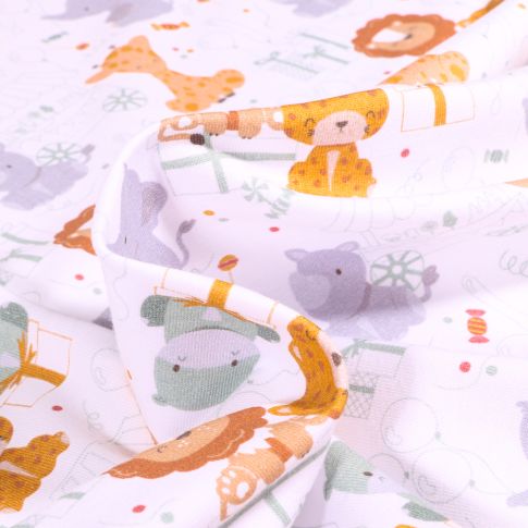Tissus Jersey Coton Little Animals sur fond Blanc